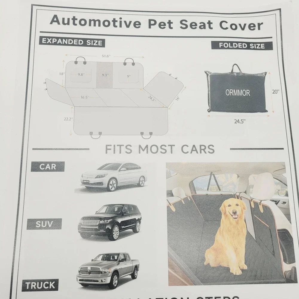 Waterproof Dog Car Seat Cover w/ Hard Bottom Extender for Truck SUV Anti-Scratch